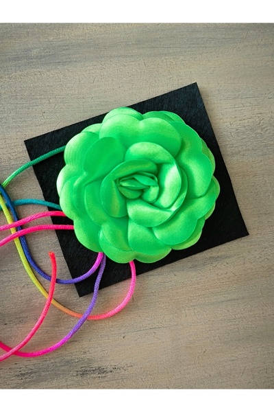 karantuhafiye Necklace/choker Necklace/laced Satin Rose Necklace (NEON GREEN)