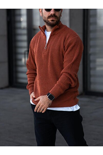 Baycombine35 Чоловічий трикотажний светр з високим коміром і напівзастібкою