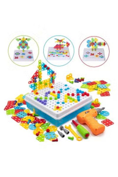Arabest 193 pieces Mosaic puzzle toy distribution drill screw tool set Creative DIY building block stem