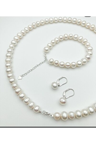 PEARL Gerçek Doğal Kültür incisi Kolye Bileklik & Küpe Seti Çelik Aparatlı Özel Gün Seti Yıldönümü Set