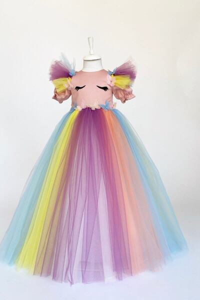 zühre balaban Unicorn Elbise Uzun Kız Çocuk Doğum Günü Elbisesi
