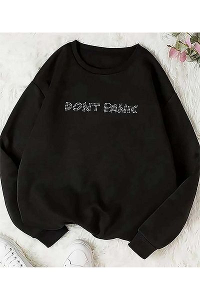Medinenur Суитшърт с кръгло деколте Dont Panic Stoned 2 Thread Raised