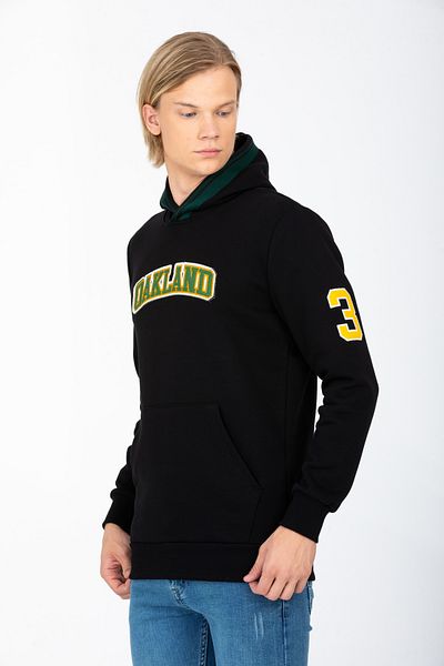 DYNAMO Men's Black Hooded Kangaroo Pocket Ribbed Regular/Normal Cut Cotton Sweatshirt 6756
