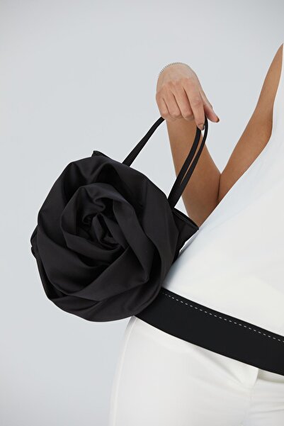 SHUBBAGS حقيبة فستان سهرة من الساتان الأسود - تصميم وردي ذو عين واحدة، محفظة ...