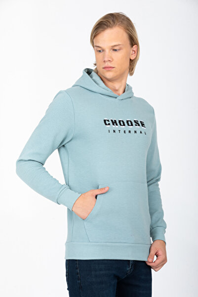 DYNAMO Чоловічий світло-зелений худі з капюшоном, кишенями та вишивкою, прямий крій, бавовняний светр.