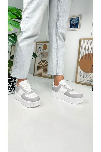 İmerShoes Pantofi alb gri - Pantofi sport casual pentru femei, talpă înaltă ușoară, cu șireturi 451