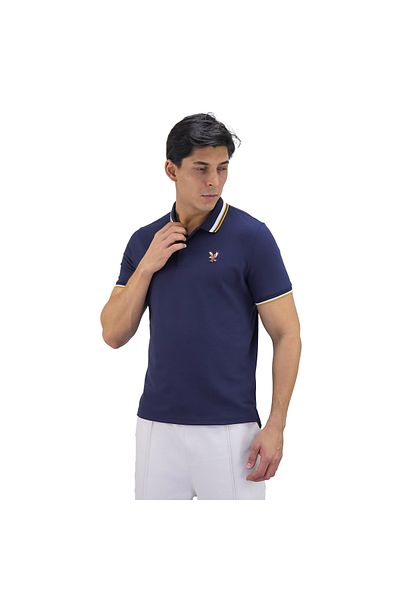 Giordano Men's Pique Flat Knit Collar Short Sleeve Eagle Embroidery Solid Color Polo