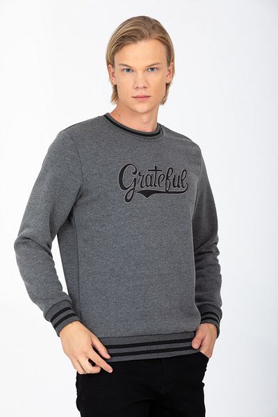 DYNAMO Men's Anthracite Cotton Sweatshirt with Bicycle Collar and Embroidery Detail and Ribbon Inside 6758