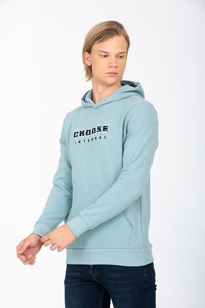 DYNAMO Men's Mint Hooded Kangaroo Pocket Embroidery Detailed Regular/Normal Cut Cotton Sweatshirt 6800