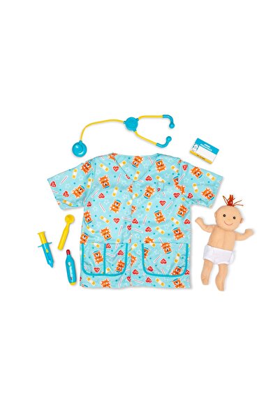 Melissa & Doug زي ممرضة أطفال مع إكسسوارات - ملابس، دمية، أدوات طبية، وبطاقة اسم