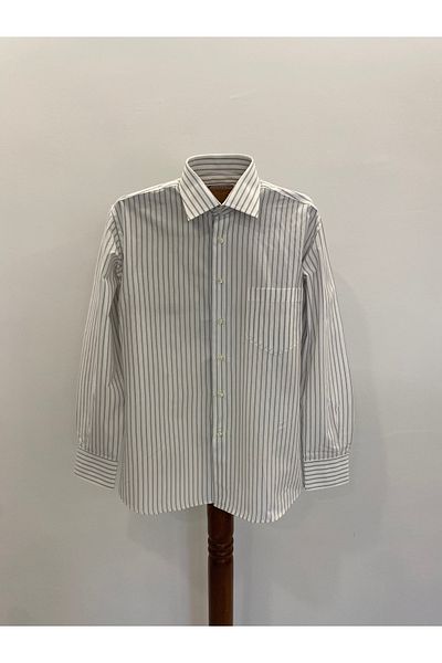 Yils LONDON Classic Model White Gray Striped Men's Shirt - Long Sleeve