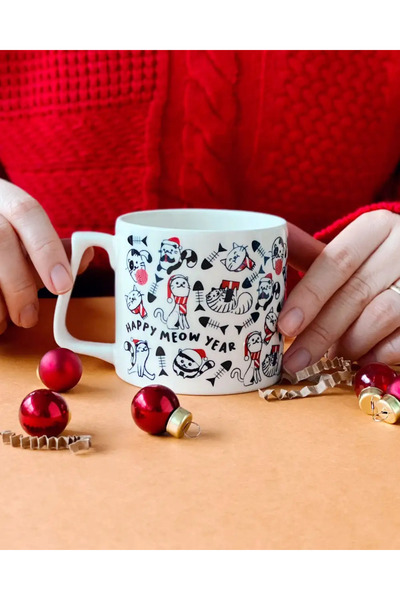 Bikutumutluluk HAPPY MEOW YEAR KEDİLİ HEDİYE YILBAŞI KUPASI