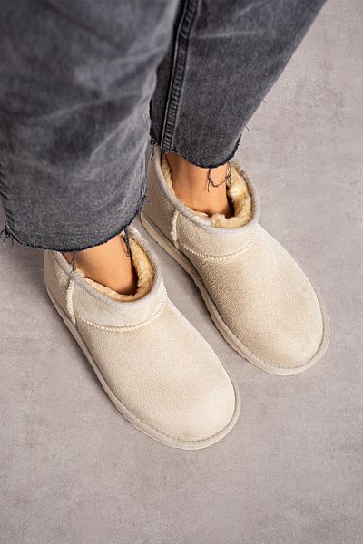 YUNUSTERLİK63 Μίνι μποτάκια Tan Suede - Μισό μποτάκι με γούνα στο εσωτερικό