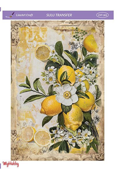 LİNEART LNT 363 Vintage Limon Desenli Açık Zemin Sulu Transfer 25*35 cm