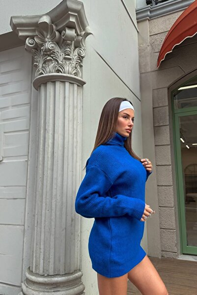 barış sülün lovebox Oversize γυναικείο πλεκτό πουλόβερ τουνίκ - ζιβάγκο μπλε 24W16023