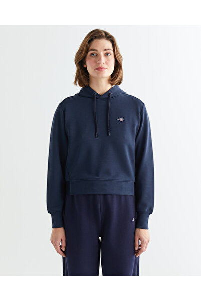 Gant Kadın Lacivert Regular Fit Kapüşonlu Sweatshirt