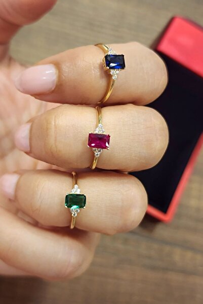 Hepimitu Yakut Renkli Altın Yüzük 14 Ayar