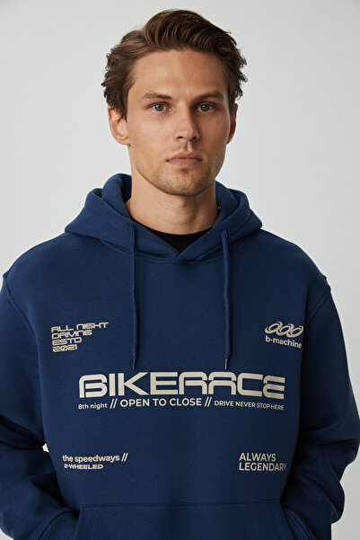 GRIMELANGE Чоловічий м'який світшот OKINAVA з капюшоном великого розміру темно-синього кольору