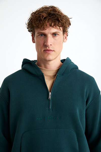 GRIMELANGE Ανδρική πράσινη φούτερ Pavle με κουκούλα καγκουρό με φερμουάρ