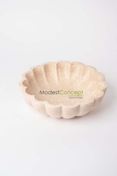 Modestmar Doğal Traverten Mermer  Kase Kenar Detaylı Burma