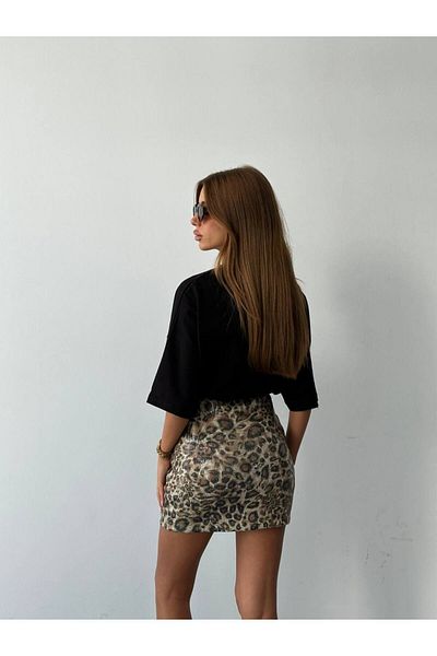 Panku Bizu Design Store Vixenia Leopard Print Sequin Sparkling Mini Skirt
