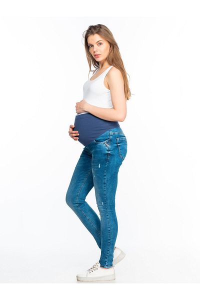 BUSA Blue Skinny Jeans - Maternity Stretchy with Abdominal Band and Adjustable Waist