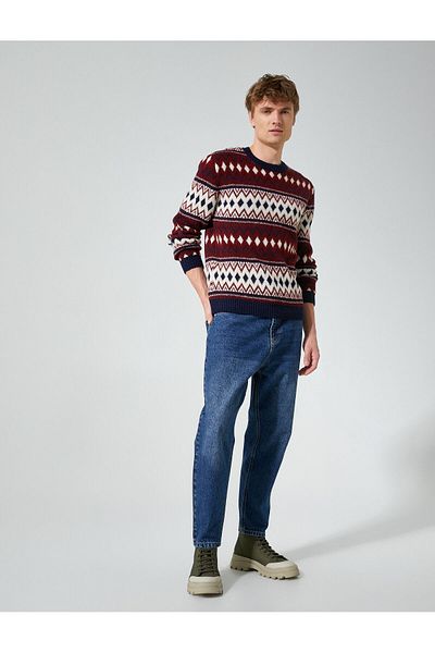 Koton Crew Neck Sweater Ethnic Detailed Acrylic Blend