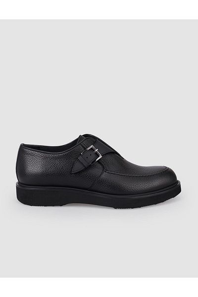Cabani 100% Genuine Leather Black Single Buckle Men's Casual Shoes
