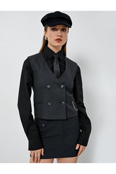 Koton Двобортний жилет V-подібний виріз Горловина на ґудзиках Кишені на ланцюжку Детальніше