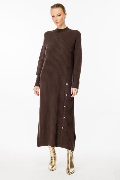 Ghisa Brown Knitwear Dress - Accessory Detailed