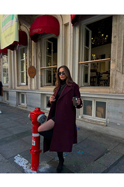 ALYA BUTİK Bordo kaşe kaban