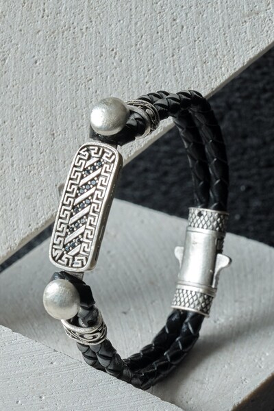 Ssilhoutte Doğaltaş Men's Bracelet with Real Leather Figures - Original and S...