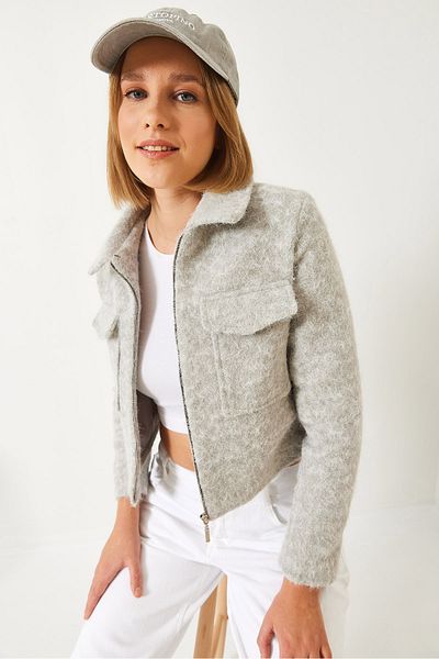 Bianco Lucci Women's Zippered Double Pocket Stamp Jacket 60261122