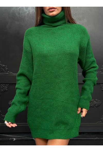 barış sülün lovebox Green Oversize Knitwear Sweater Tunic - Turtleneck 24W16023