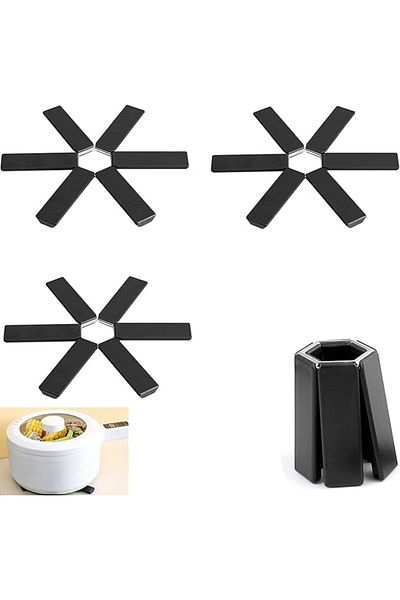 MAİN SHOP Foldable Black Trivet Anti-Slip Silicone Heat Resistant Pot Pan Mat 3 Pieces M-021