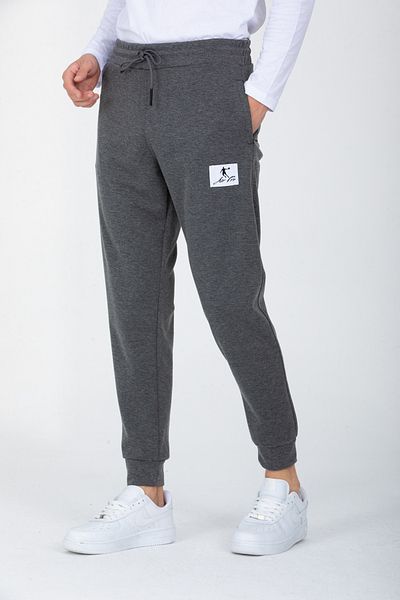 DYNAMO Men's Anthracite Elastic Waist and Leg Patch Detailed Cotton Sweatpants AS-416