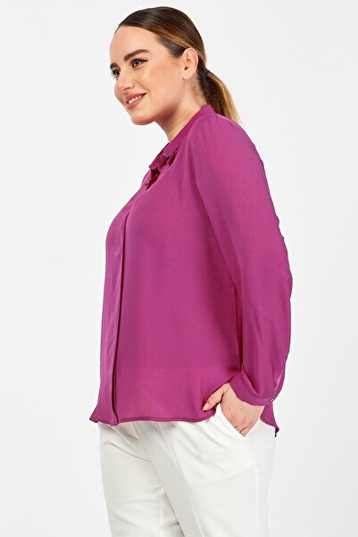 PERA MODA Büyük Beden Yaka Boncuklu Gömlek