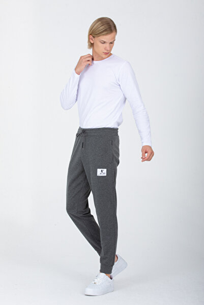 DYNAMO Чоловічі антрацитові штани з еластичним поясом і манжетами, з патчем, бавовняні, AS-416