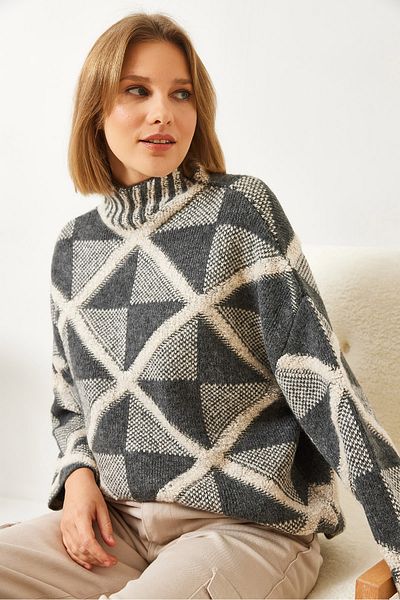Bianco Lucci Női fél garbós mintás oversize kötöttáru pulóver 241197 60261144