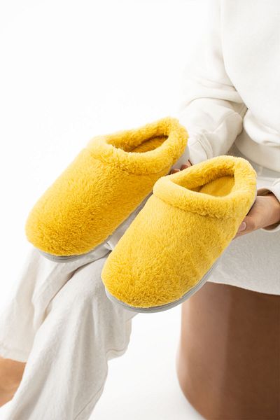 Moda Devrin Gz14670 Κίτρινες βελούδινες γυναικείες παντόφλες σπιτιών