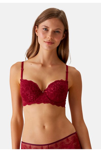 Pierre Cardin Γυναικείο Σουτιέν Βουργουνδίας 6208 Extra Push Up με επένδυση από δαντέλα