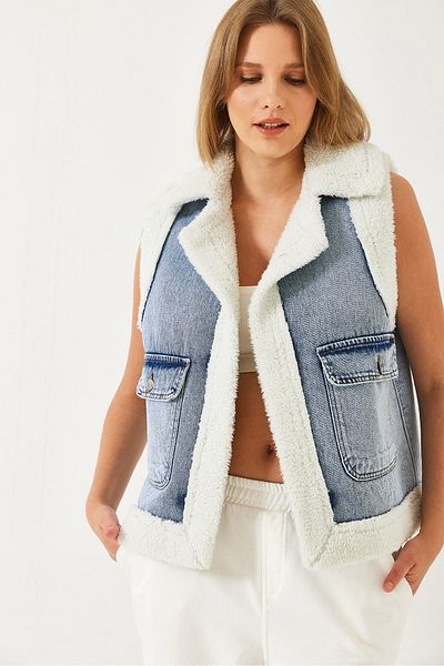 Bianco Lucci Vestă de damă din denim cu buzunar dublu 8078 60261138