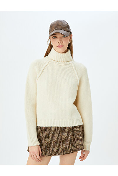 Koton Πλεκτό πουλόβερ με μακρυμάνικο ζιβάγκο με λεπτομέρεια ραφής