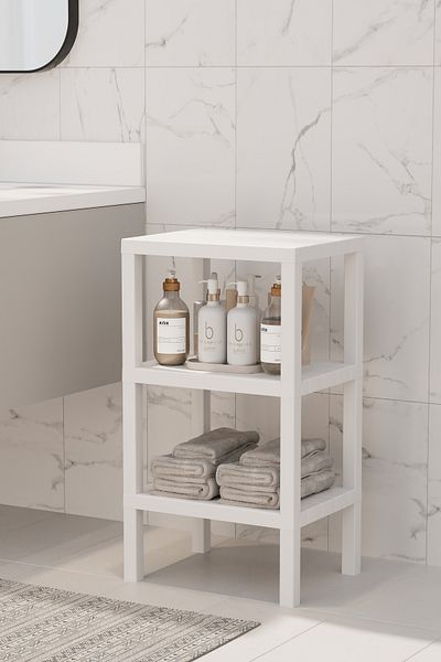 kitchen trend Organizator de baie din plastic Ombeg cu 3 niveluri - Ghiveci, Raft pentru cărți Alb