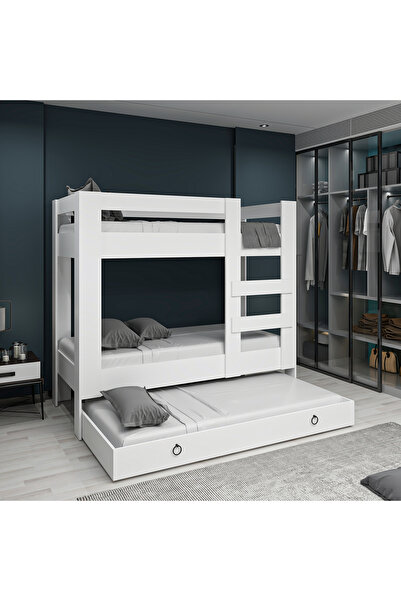 Ninnimo 90x190 Yatak Uyumlu Beyaz MDF Yavrulu Ranza