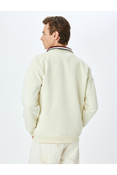 Koton Nyomtatott pamutkeverék gallérral részletesen emelt félcipzáras pulóver