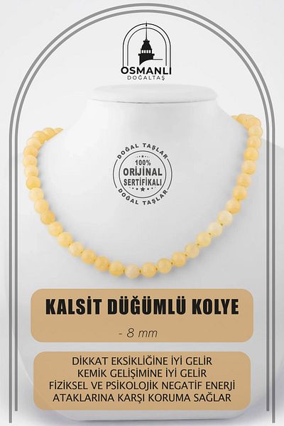 OSMANLI DOĞAL TAŞ Calcite 8 Mm Knotted Natural Stone Necklace