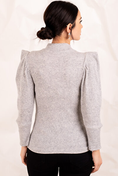 armonika Women's Gray Watermelon Sleeve Knitwear Sweater ARM-20K001103