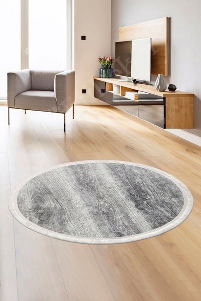 Dijidekor Halı Gri Cool Ky7056 Saçaklı Yuvarlak Kesme Ince Yolluk Kilim Salon...