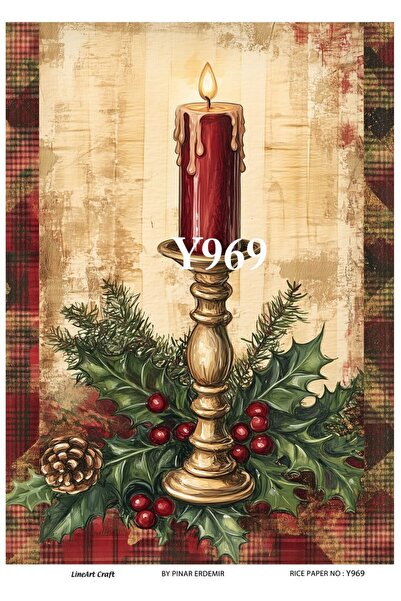 LİNEART Y969 New Year Series, Candle Pattern Brass Decopage 30*42 cm